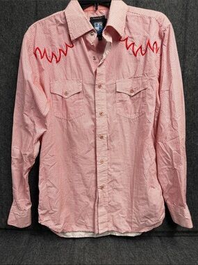 Resistol Red Patterned Western-Style Button-Down Shirt with Red Yoke Detail